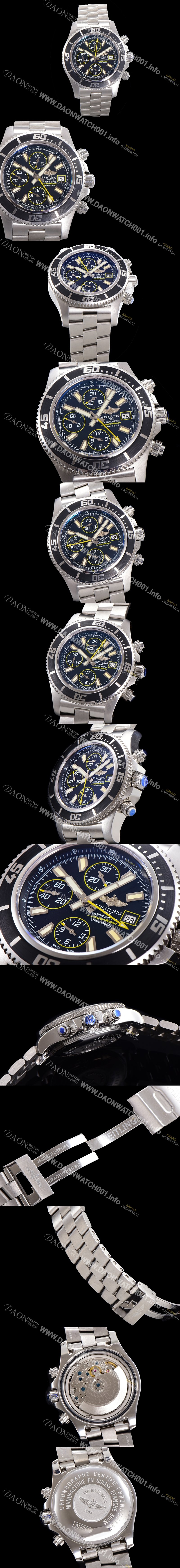 레플리카 [브라이틀링] 남성용 에어로마린 슈퍼오션 어비스 크로노그래프 오토매틱 Eta7750-2 타입 44mm 메탈시계 블랙다이얼 bre4985