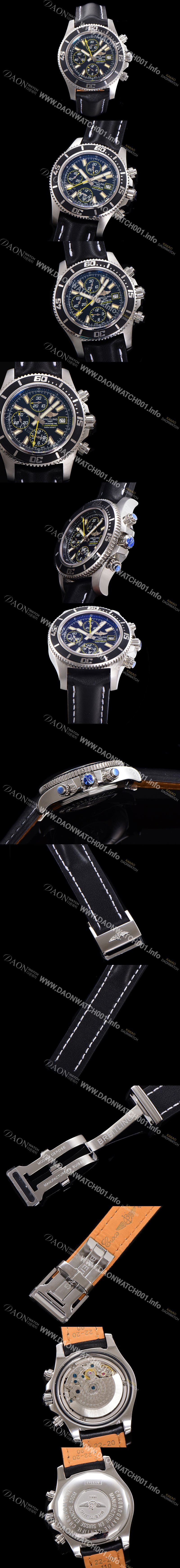 레플리카 [브라이틀링] 남성용 에어로마린 슈퍼오션 어비스 크로노그래프 오토매틱 Eta7750-2 타입 44mm 가죽줄 블랙다이얼 bre0662