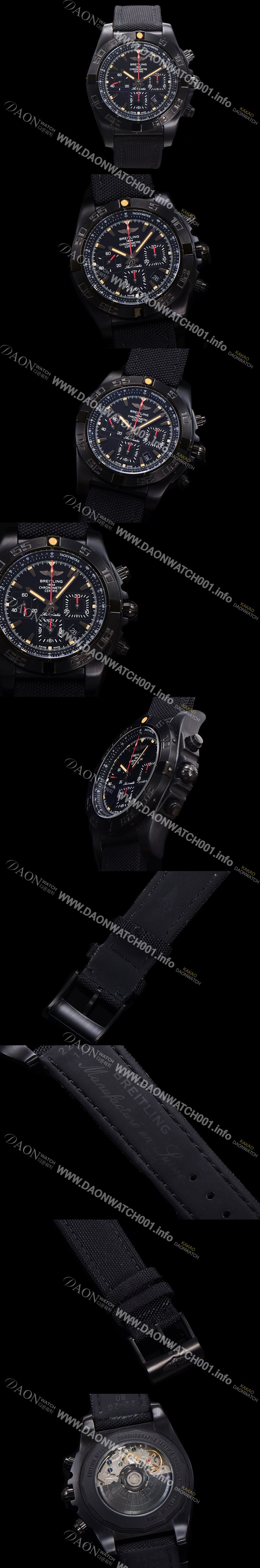 레플리카 [브라이틀링] 남성용 크로노맷  DLC 블랙스틸 오토매틱 ETA 7750-2 타입 44mm 나토천/가죽믹스 블랙다이얼  bre2026