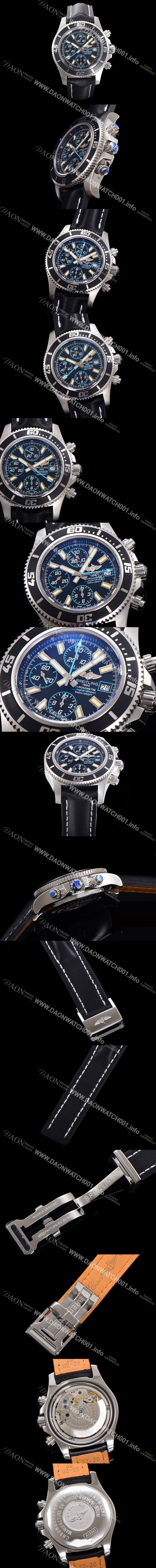 레플리카 [브라이틀링] 남성용 에어로마린 슈퍼오션 어비스 크로노그래프 오토매틱 Eta7750-2 타입 44mm 가죽줄 블랙다이얼 bre8927