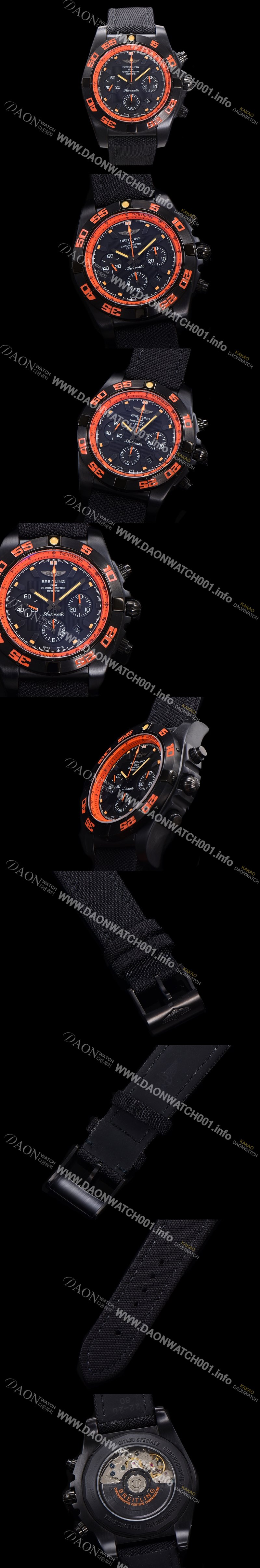 레플리카 [브라이틀링] 남성용 크로노맷 DLC 블랙스틸 오토매틱 ETA 7750-2 타입 44mm 나토천/가죽믹스 블랙다이얼  bre6064