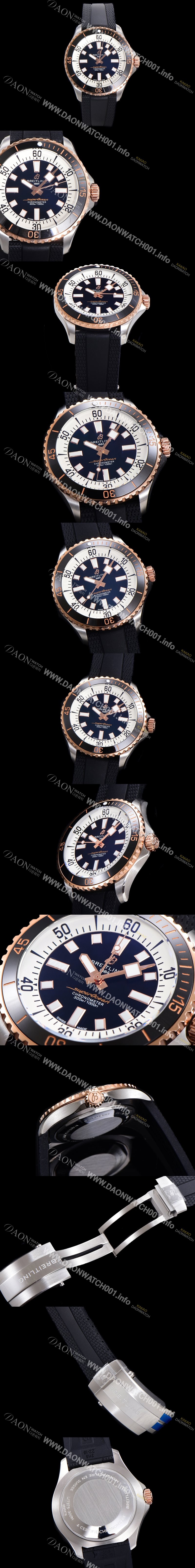 레플리카 [브라이틀링 뉴 다이버워치] 남성용 슈퍼오션 44mm 오토매틱 ETA2824-2 타입 금장시계  크로노미터 우레탄줄 세라믹베젤 블랙다이얼 bre88770