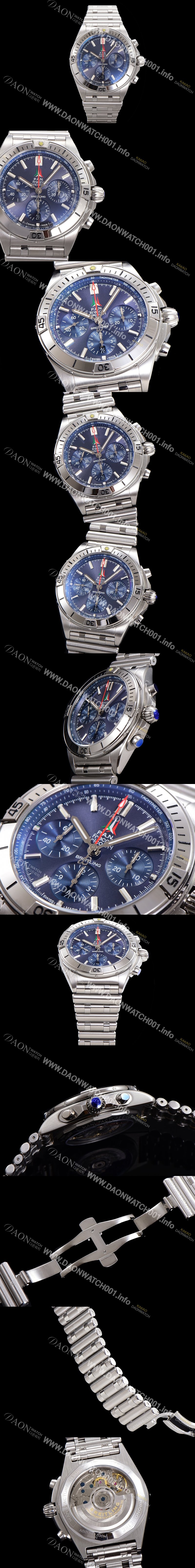 레플리카 [브라이틀링] 남성용 크로노맷 B01 오토매틱 ETA7750-2 타입 42mm 메탈줄 블루다이얼 bre01957