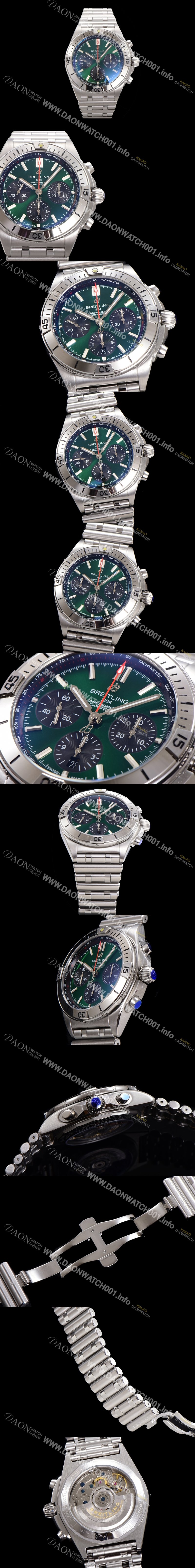 레플리카 [브라이틀링] 남성용 크로노맷 B01 오토매틱 ETA7750-2 타입 42mm 메탈줄 그린다이얼 bre05296