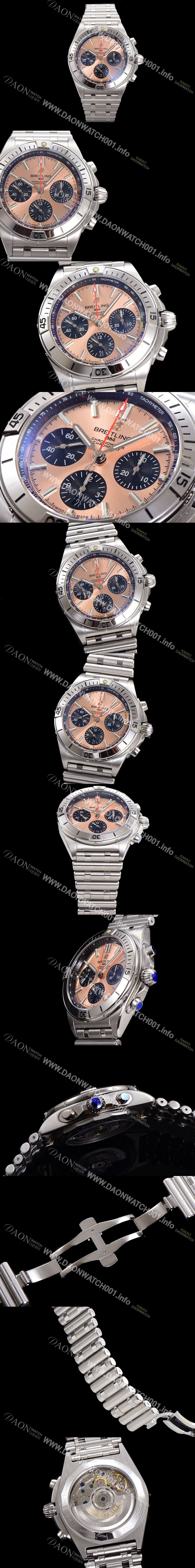 레플리카 [브라이틀링] 남성용 크로노맷 B01 오토매틱 ETA7750-2 타입 42mm 메탈줄 핑크다이얼 bre61734