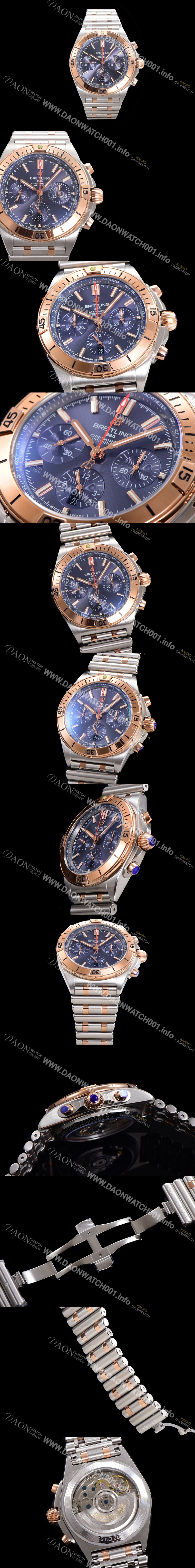 레플리카 [브라이틀링] 남성용 크로노맷 B01 오토매틱 ETA7750-2 타입 42mm 금장시계 메탈줄 블루 다이얼 bre32618