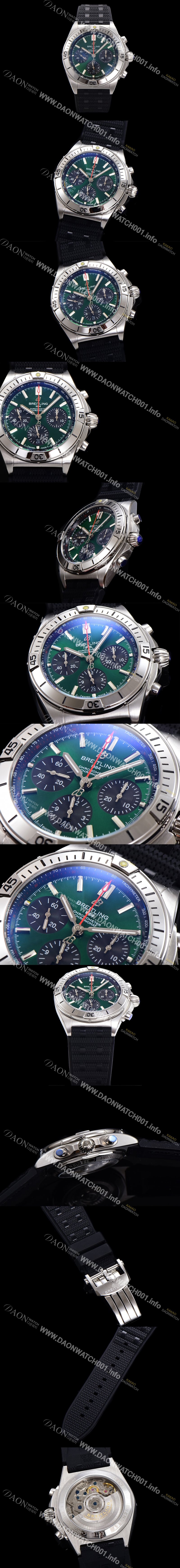 레플리카 [브라이틀링] 남성용 크로노맷 B01 오토매틱 ETA7750-2 타입 42mm 금장시계 우레탄줄 그린다이얼 bre21436