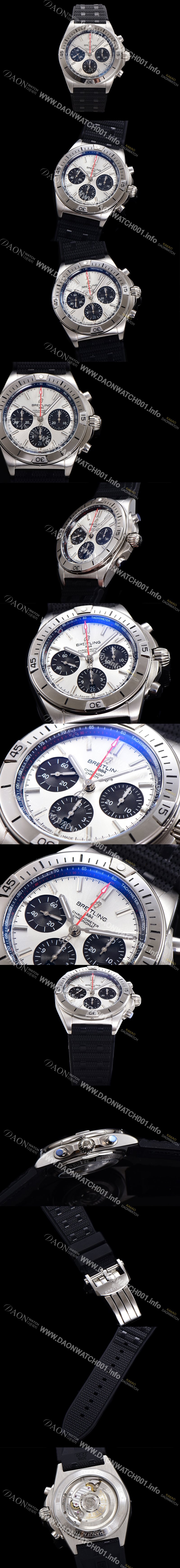 레플리카 [브라이틀링] 남성용 크로노맷 B01 오토매틱 ETA7750-2 타입 42mm 금장시계 우레탄줄 화이트다이얼 bre41570