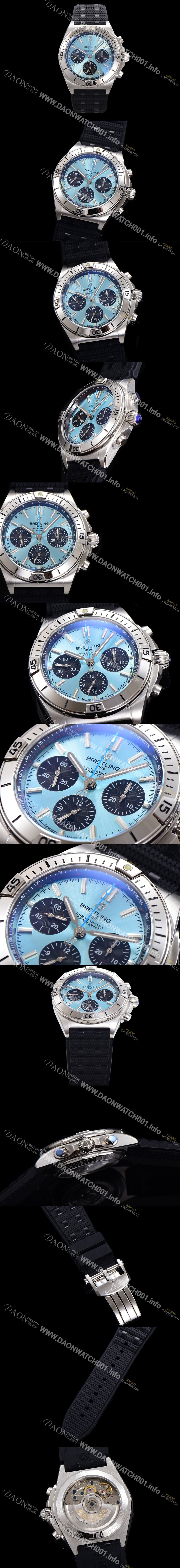 레플리카 [브라이틀링] 남성용 크로노맷 B01 오토매틱 ETA7750-2 타입 42mm 금장시계 우레탄줄 스카이블루다이얼 bre79236