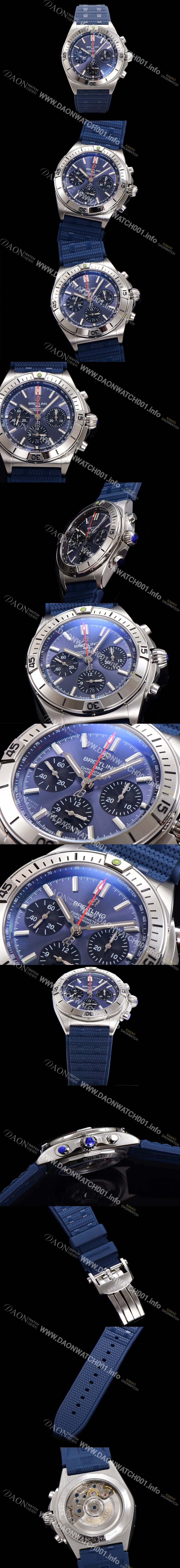 레플리카 [브라이틀링] 남성용 크로노맷 B01 오토매틱 ETA7750-2 타입 42mm 금장시계 우레탄줄 블루 다이얼 bre95034