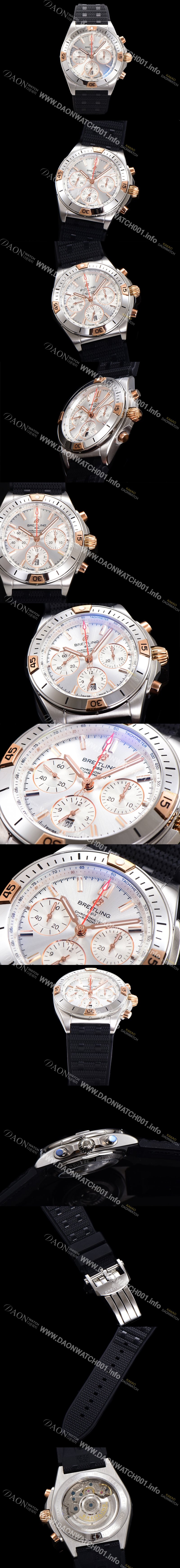 레플리카 [브라이틀링] 남성용 크로노맷 B01 오토매틱 ETA7750-2 타입 42mm 금장시계 우레탄줄 실버다이얼 bre45326