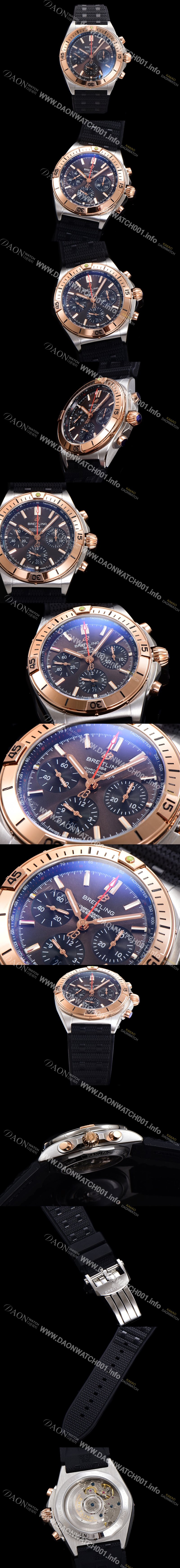 레플리카 [브라이틀링] 남성용 크로노맷 B01 오토매틱 ETA7750-2 타입 42mm 금장시계 우레탄줄 브라운다이얼 bre21743