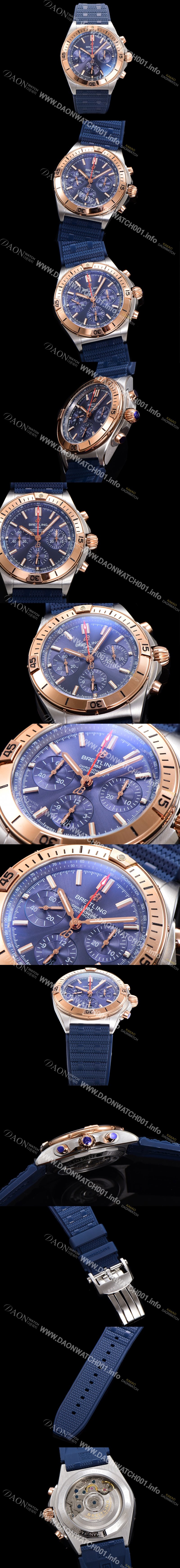 레플리카 [브라이틀링] 남성용 크로노맷 B01 오토매틱 ETA7750-2 타입 42mm 금장시계 우레탄줄 블루다이얼 bre26478