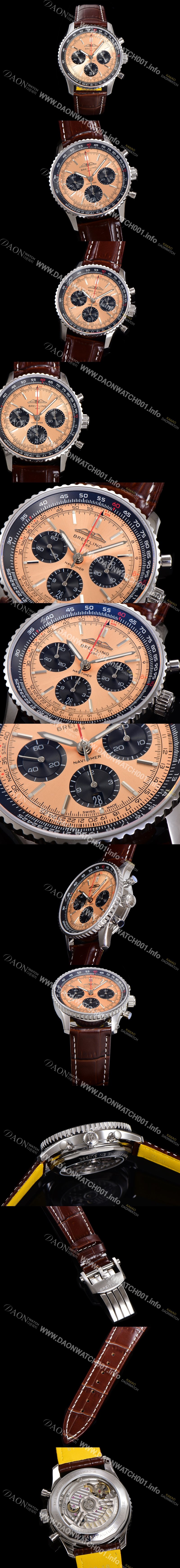 레플리카 [브라이틀링] 남성용 네비타이머 AB0138241K1P1 크로노그래프 ETA7750-2 타입 오토매틱 43mm 가죽줄 핑드골드 다이얼 bre5993