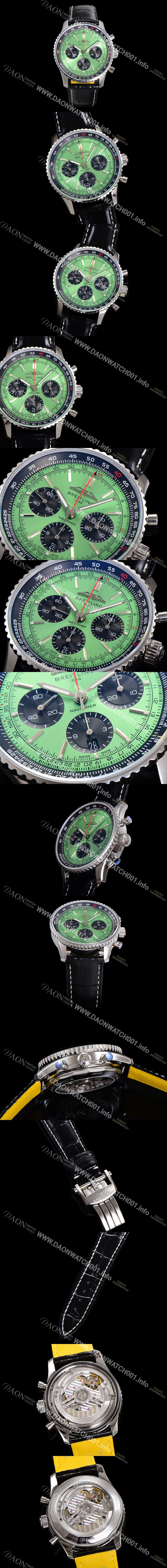 레플리카 [브라이틀링] 남성용 네비타이머 AB0137241L1P1 크로노그래프 ETA7750-2 타입 오토매틱 43mm 가죽줄 그린 다이얼 bre5997