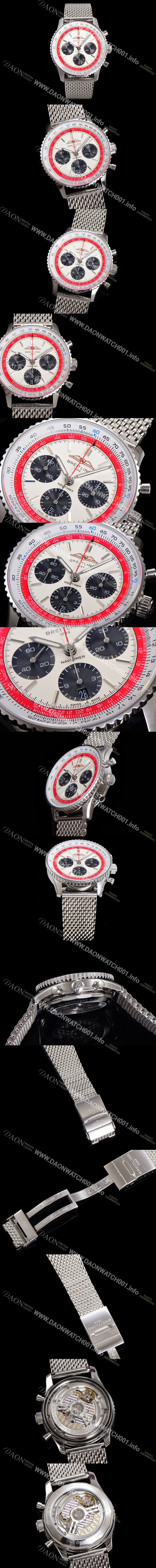 레플리카 [브라이틀링] 남성용 네비타이머 AB01383B1G1P1 크로노그래프 ETA7750-2 타입 오토매틱 43mm 화이트 다이얼 bre6001