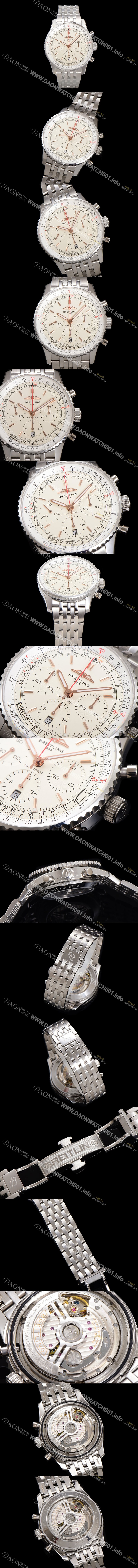 레플리카 [브라이틀링] 남성용 네비타이머 AB0139211G1P1 크로노그래프 ETA7750-2 타입 오토매틱 43mm 메탈줄 화이트 다이얼 bre6003