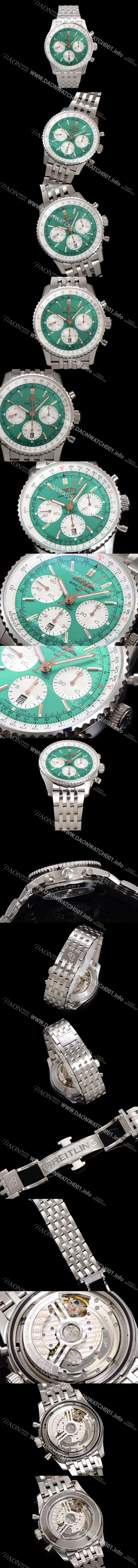 레플리카 [브라이틀링] 남성용 네비타이머 AB01388A1L1P1 크로노그래프 ETA7750-2 타입 오토매틱 43mm 메탈줄 그린 다이얼 bre6005