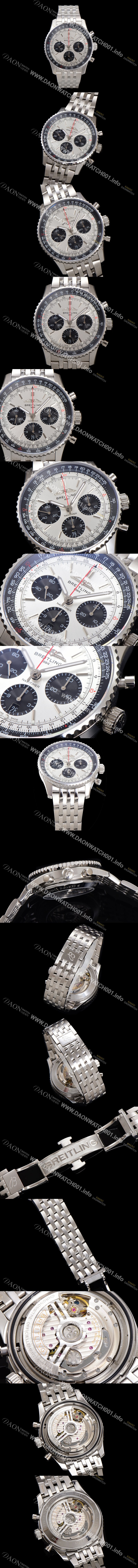 레플리카 [브라이틀링] 남성용 네비타이머 AB0138241G1A1 크로노그래프 ETA7750-2 타입 오토매틱 43mm 메탈줄 실버 다이얼 bre6008
