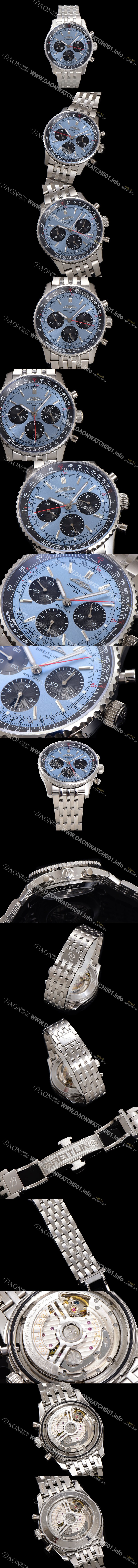 레플리카 [브라이틀링] 남성용 네비타이머 AB0138241C1A1 크로노그래프 ETA7750-2 타입 오토매틱 43mm 메탈줄 아이스 블루 다이얼 bre6009