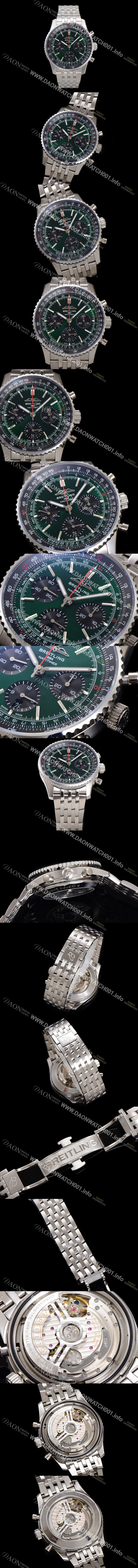 레플리카 [브라이틀링] 남성용 네비타이머 AB0137241L1A1 크로노그래프 ETA7750-2 타입 오토매틱 43mm 메탈줄 아이스 그린 다이얼 bre6010