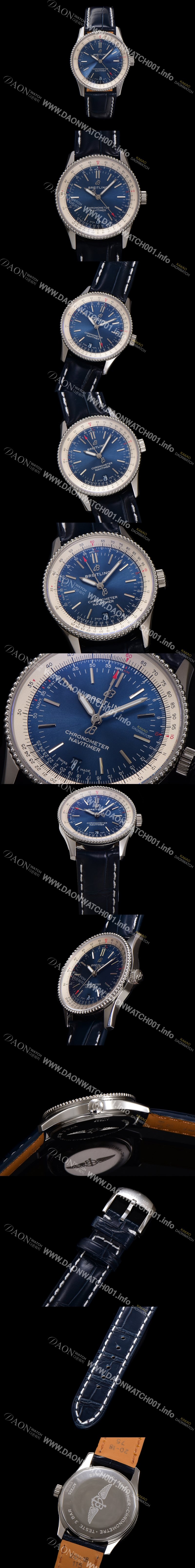 레플리카 [브라이틀링] 남성용 네비타이머 A17325211C1P1 크로노그래프 오토매틱 2824타입 38mm 가죽줄 블루 다이얼 bre6028