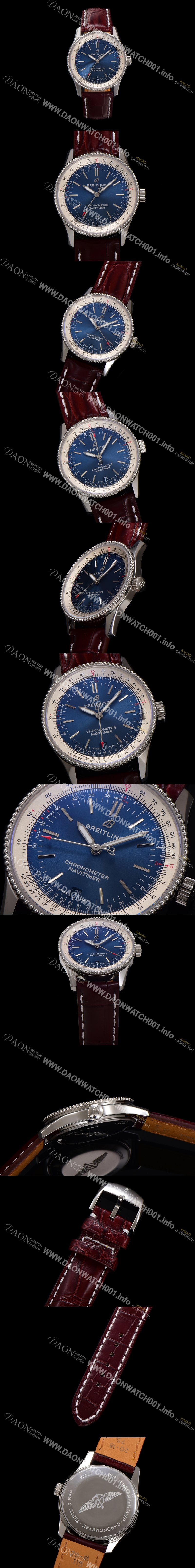 레플리카 [브라이틀링] 남성용 네비타이머 A17325211C1P2 크로노그래프 오토매틱 2824타입 38mm 가죽줄 블루 다이얼 bre6029