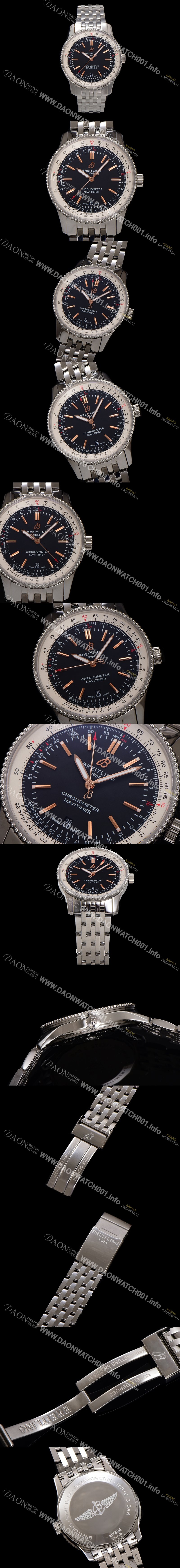 레플리카 [브라이틀링] 남성용 네비타이머 A17326241B1A1 크로노그래프 오토매틱 2824 타입 41mm 메탈줄 블랙 다이얼 bre6032