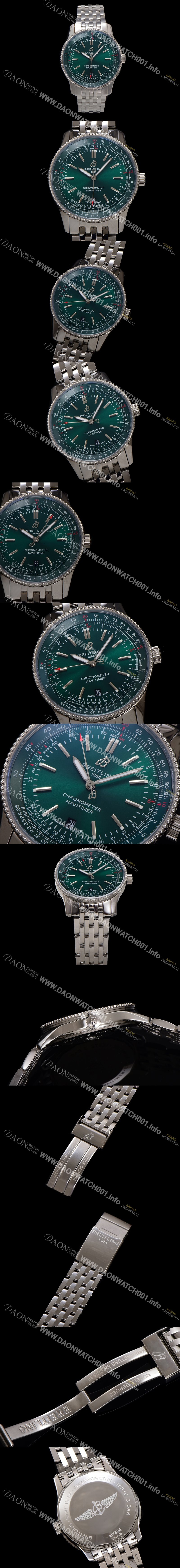 레플리카 [브라이틀링] 남성용 네비타이머 A17326361L1A1 크로노그래프 오토매틱 2824 타입 41mm 메탈줄 그린 다이얼 bre6033