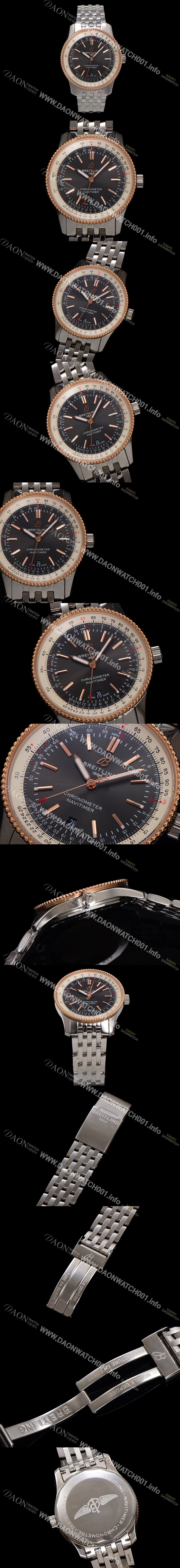 레플리카 [브라이틀링] 남성용 네비타이머 U17326211M1A1 크로노그래프 오토매틱 2824 타입 41mm 메탈줄 그레이 다이얼 bre6035