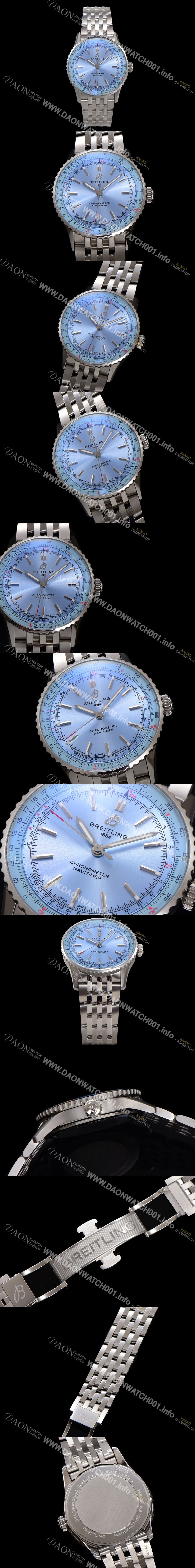 레플리카 [브라이틀링] 남성용 네비타이머 A17329171C1A1 크로노그래프 오토매틱 2824 타입 41mm 메탈줄 아이스 블루 다이얼 bre6037
