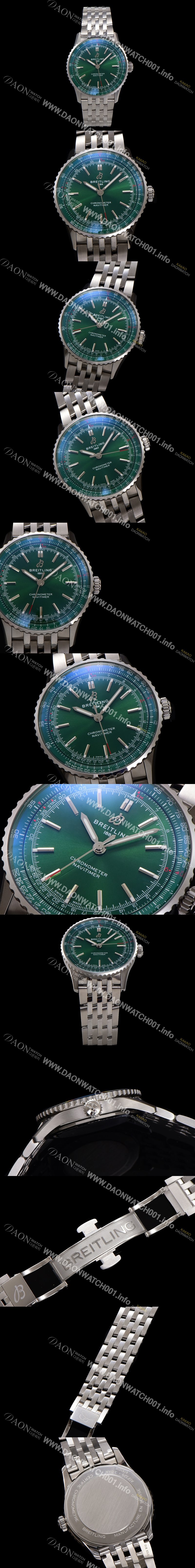 레플리카 [브라이틀링] 남성용 네비타이머 A17329371L1A1 크로노그래프 오토매틱 2824 타입 41mm 메탈줄 그린 다이얼 bre6038