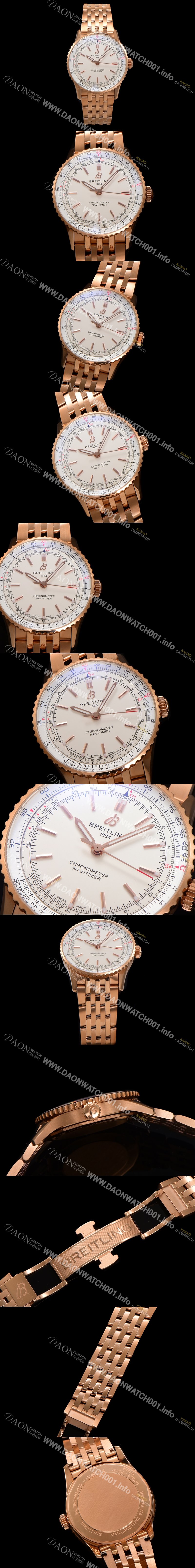 레플리카 [브라이틀링] 남성용 네비타이머 R17329F41G1R1 크로노그래프 18K 로즈골드 오토매틱 2824 타입 41mm 메탈줄 화이트 다이얼 bre6040