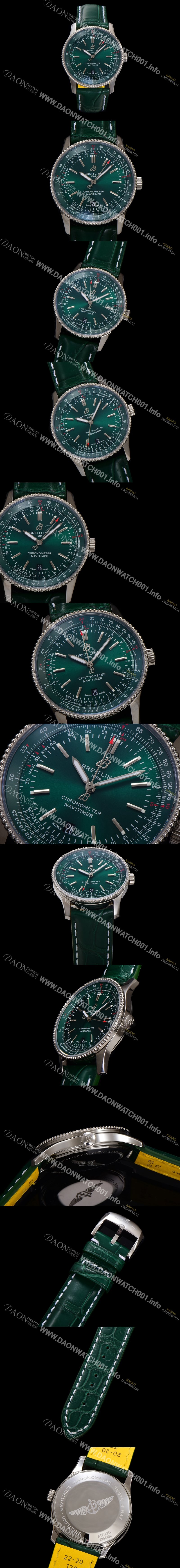 레플리카 [브라이틀링] 남성용 네비타이머 A17326361L1P2 크로노그래프 오토매틱 2824 타입 41mm 가죽줄 그린 다이얼 bre6042