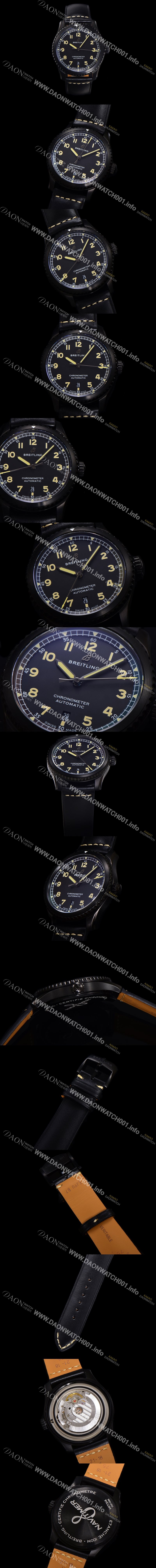 레플리카 [브라이틀링] 남성용 네비타이머 M17314101B1X1 블랙 PVD 코팅 오토매틱 2824 타입 41mm 가죽줄 블랙 다이얼 bre6055