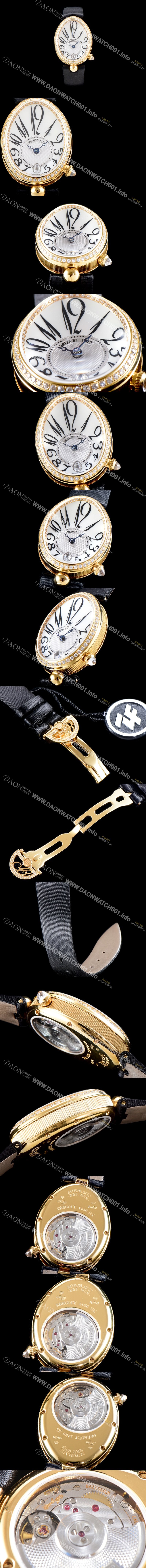 레플리카 [브레게] 남성용 여성들의 로망 브레게 레인 드 네이플!! 8918BA/58/864/D00D 화이트 마더 오브 펄 다이얼 18K 옐로우골드 브릴리언트 컷 다이아몬드 베젤 오토매틱 무브먼트 BRG0404