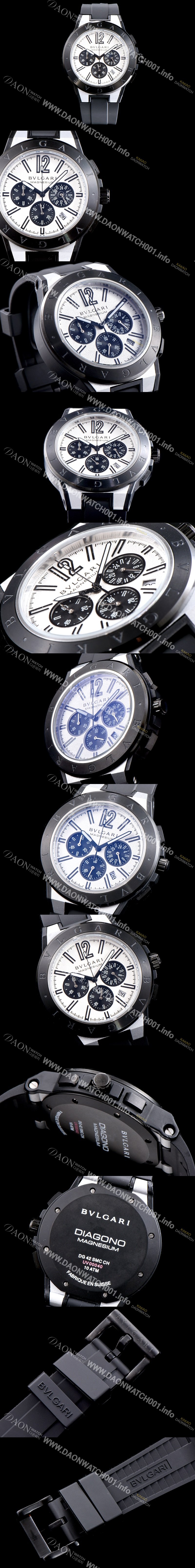 레플리카 [불가리] 남성용 신상품 업데이트!! 디아고노 102305 DG42WSMCVDCH 크로노그래프 마그네슘 PVD 화이트 다이얼 쿼츠 무브먼트 BVL4255