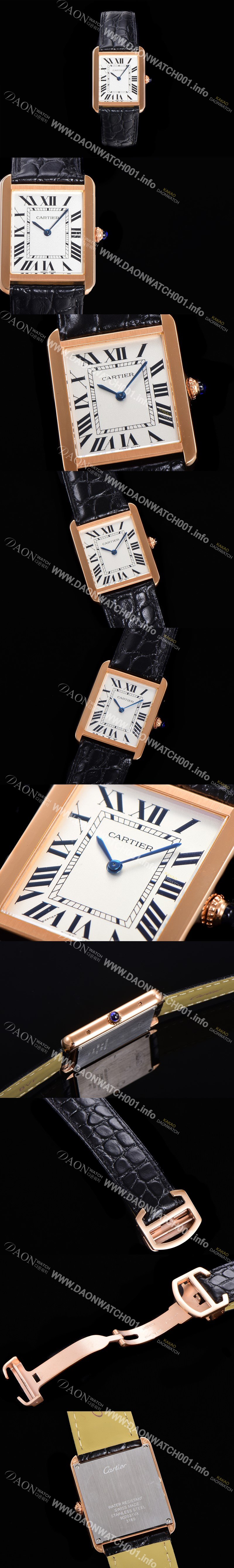 레플리카 [까르띠에] 남성용 신상 탱크 WSTA0028 화이트 다이얼 34.8mm 로즈골드 커플용 악어가죽 쿼츠 무브먼트 CAR01580