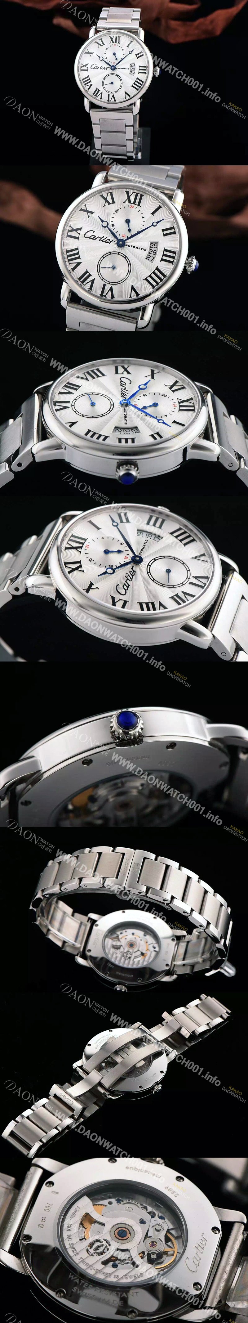 레플리카 [까르띠에] 남성용 롱드더 까르띠에 서브 세컨즈 물결무늬 실버 다이얼 블랙 로마 인덱스 스위스 ETA 2824-A2오토매틱 무브먼 CAR0335