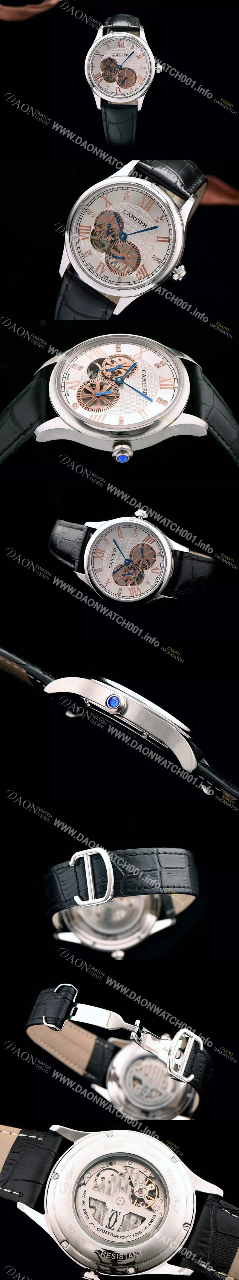 레플리카 [까르띠에] 남성용 로통드 드 까르띠에 오토매틱 42mm 화이트다이얼 CAR0040