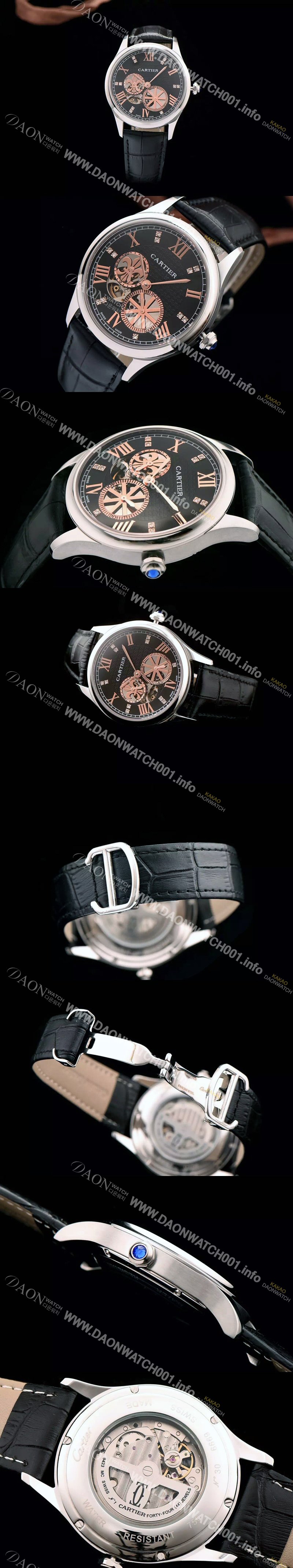 레플리카 [까르띠에] 남성용 로통드 드 까르띠에 오토매틱 42mm 블랙다이얼 CAR0043