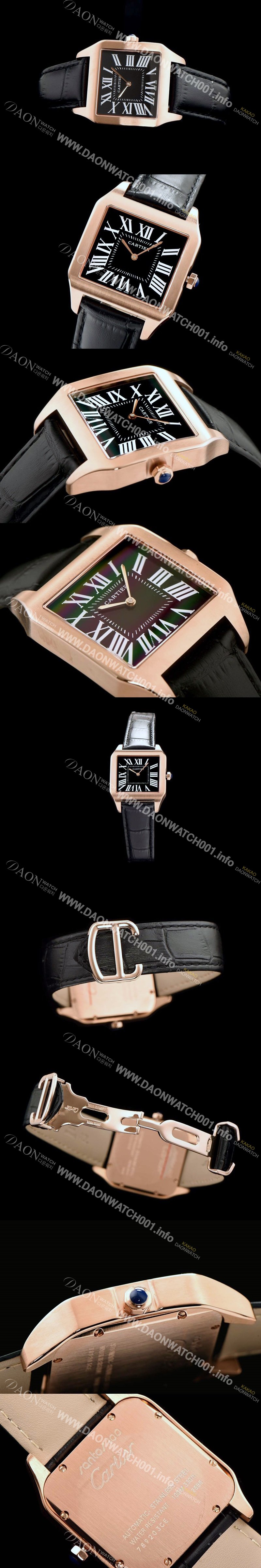 레플리카 [까르띠에] 남여공용 산토스 시리즈 9015 무브먼트 로즈골드 베젤 블랙 다이얼 CAR0014