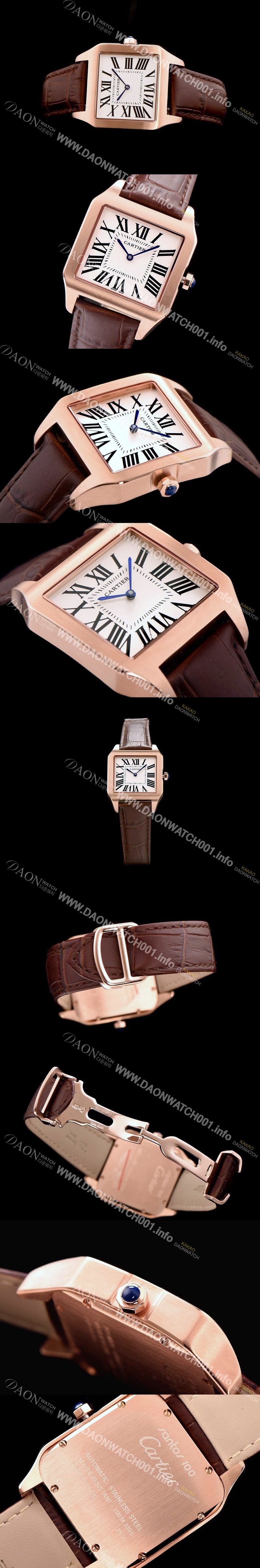 레플리카 [까르띠에] 남여공용 산토스 시리즈 9015 무브먼트 로즈골드 베젤 화이트 다이얼 CAR0012