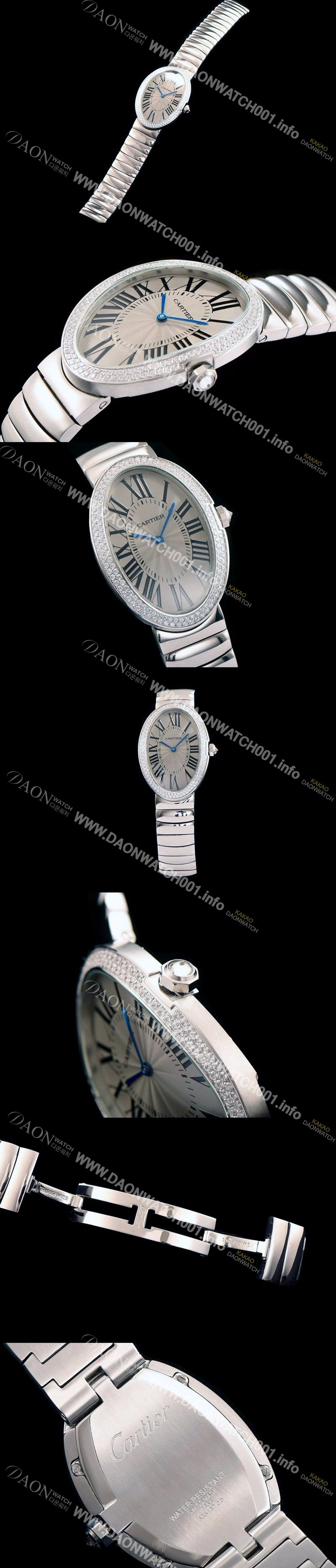 레플리카 [까르띠에] 여성용 베누아 스위스 쿼츠 다이아몬드 실버 베젤 그레이 다이얼 CAR0010