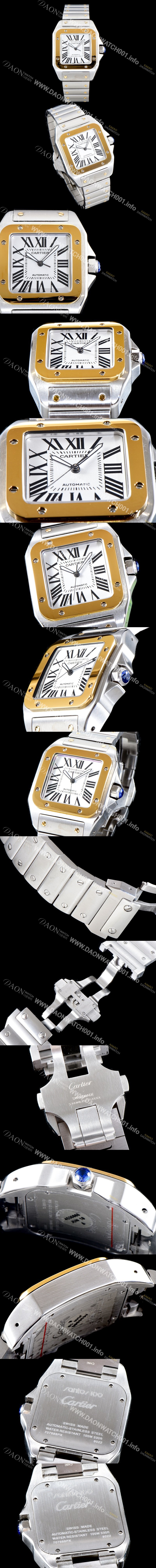 레플리카 [까르띠에] 남성용 산토스 시리즈 100 W200728G 베스트 에디션 18k 옐로골드 투톤콤비 화이트 다이얼 브레이슬릿 오토매틱 무브먼트 CAR0009