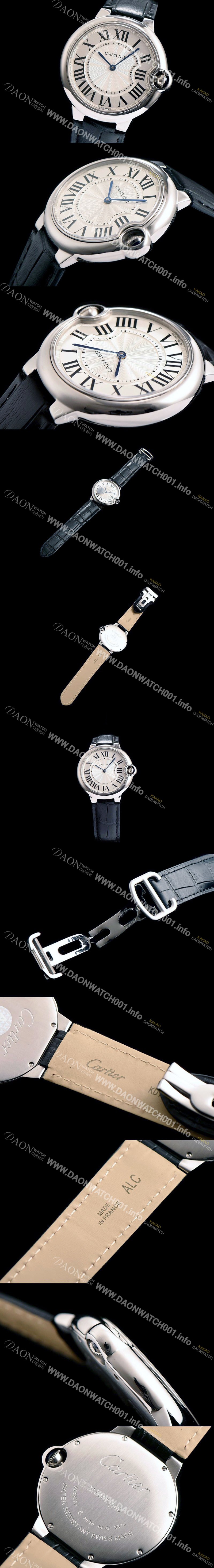 레플리카 [까르띠에] 남성용 발롱블루 WE902056 화이트 다이얼 블랙 레더스트랩 CAR0030
