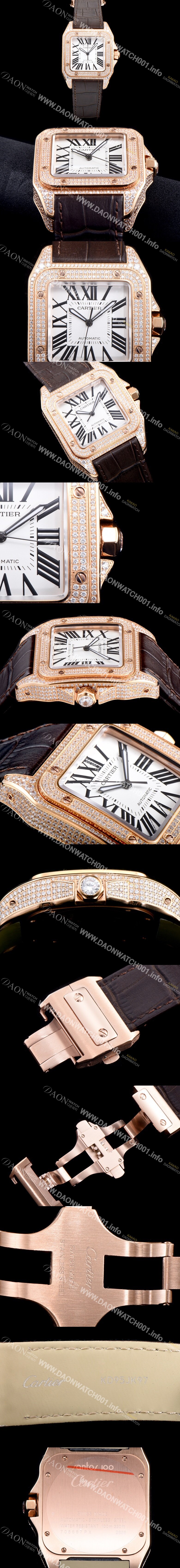 레플리카 [까르띠에] 남성용 산토스 100 XL 로즈골드 다이아몬드 화이트 다이얼 CAR0131