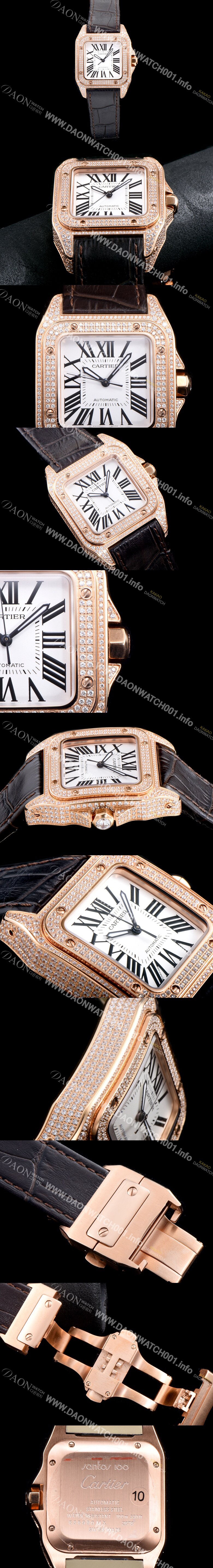 레플리카 [까르띠에] 남여공용 산토스 100 MM 로즈골드 다이아몬드 화이트 다이얼 CAR0130