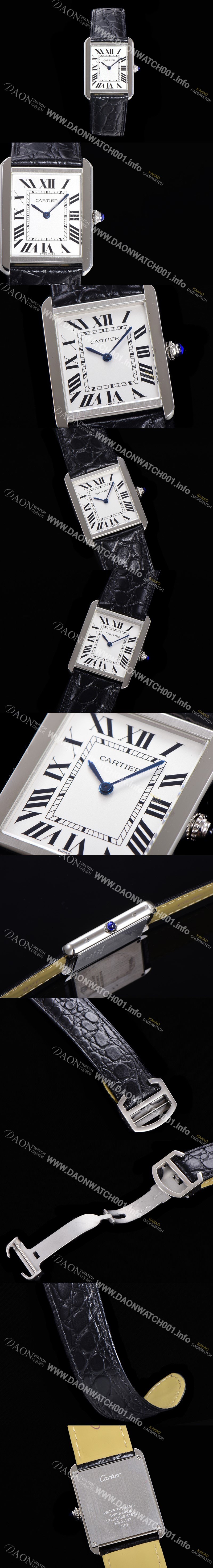 레플리카 [까르띠에] 남성용 신상 탱크 WSTA0028 화이트 다이얼 34.8mm 커플용 악어가죽 쿼츠 무브먼트 CAR0130