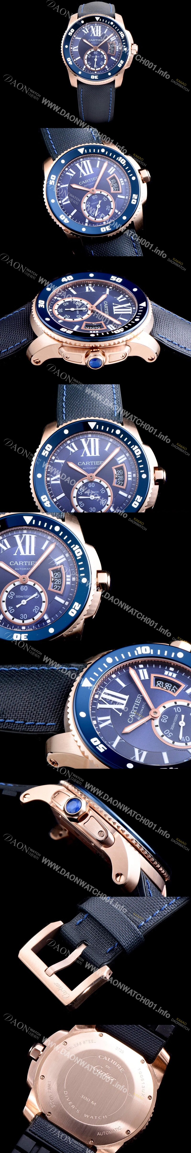 레플리카 [까르띠에] 남성용 칼리브 드 까르띠에 WGCA0009 로즈골드&블루세라믹 베젤 블루 다이얼 ETA 2824-2 오토매틱 무브먼트 CAR0130